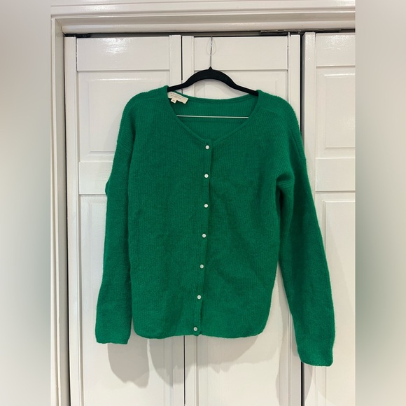 NWOT Sezane Gespard Bright Green Mohair Wool 
Cardigan Sweater - Picture 7 of 11